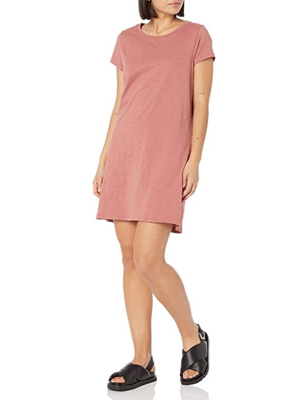 Amazon Essentials Vestido Tipo Camiseta de Cuello a la Caja, Manga Corta, Ajuste Informal y Algodón para Uso Diario (Previamente Daily Ritual) Mujer estándar, Rosa Magenta Viejo, S Supply