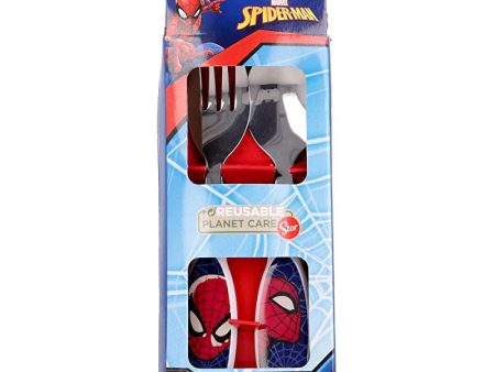 Set de 2 cubiertos infantiles de acero inoxidable compuesto de tenedor y cuchara de Spiderman Embalaje Deteriorado Online Sale