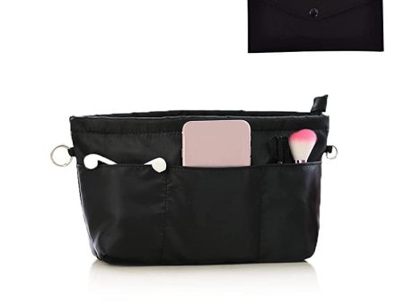 1 organizador de bolsos con 1 cartera, organizador de nailon con llavero, impermeable, organizador cosméticos multifuncional, bolsa compra varios compartimentos mujer (negro, extra pequeño) (A) Embalaje Deteriorado Sale